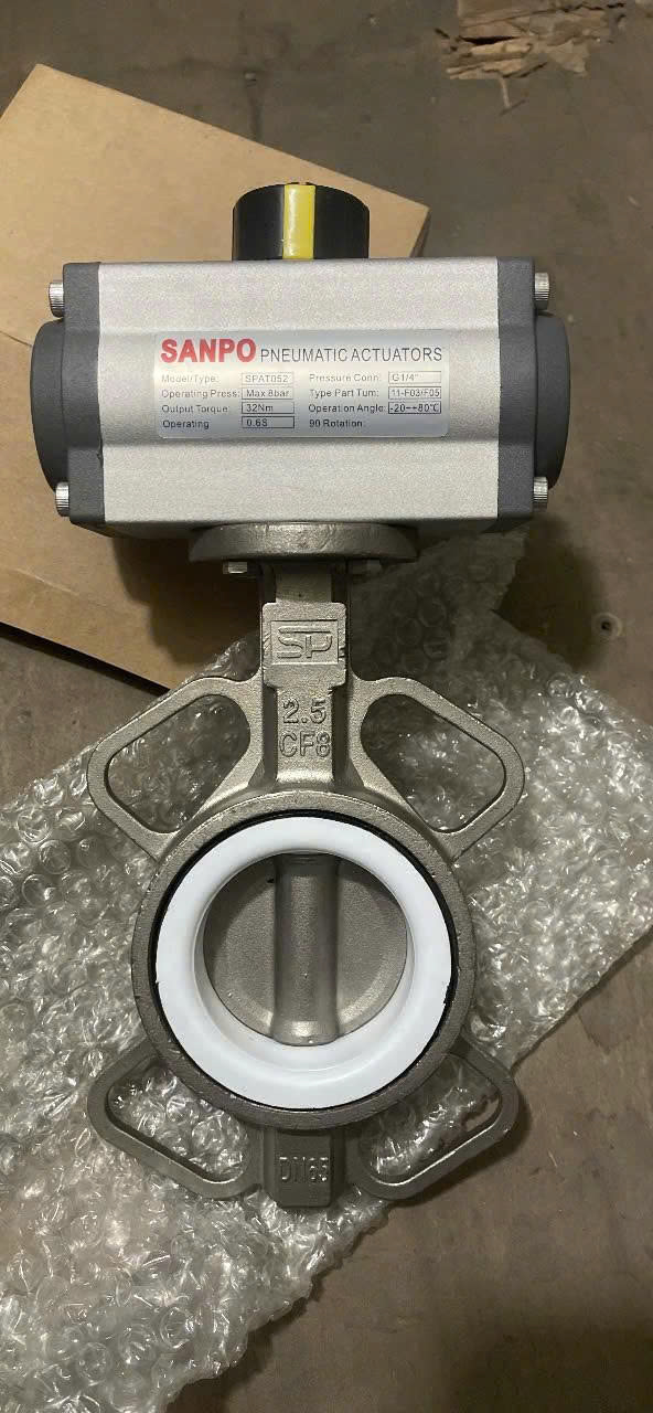 Van bướm Sanpo inox 304 DN65 điều khiển khí nén