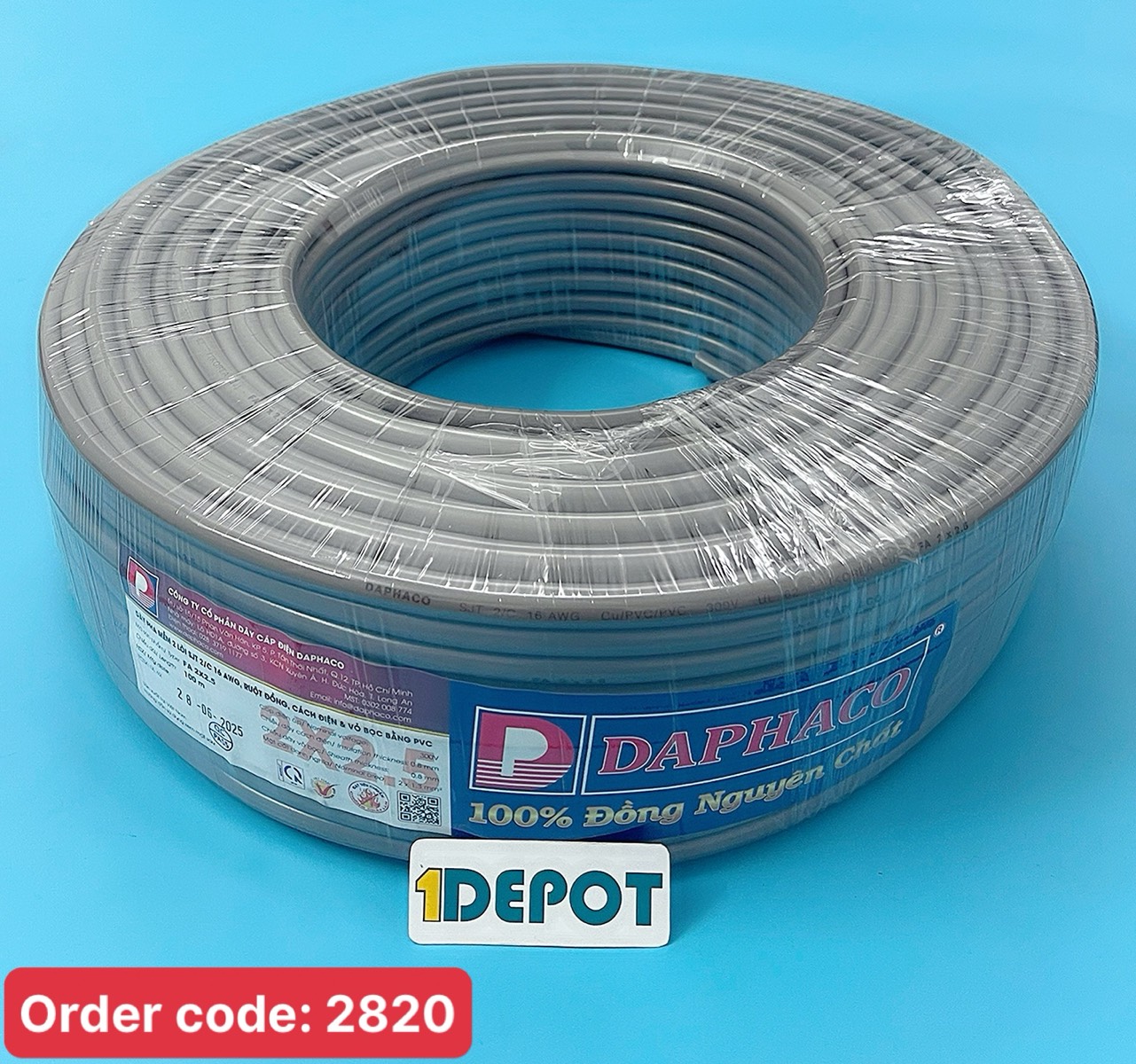Dây pha FA Daphaco ruột đồng, tiết diện 2 x 2.5mm2, màu xám tính theo mét