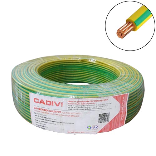 Dây tiếp địa Cadivi CV-6 mm2 (TE) – 0.6/1KV, màu vàng xanh