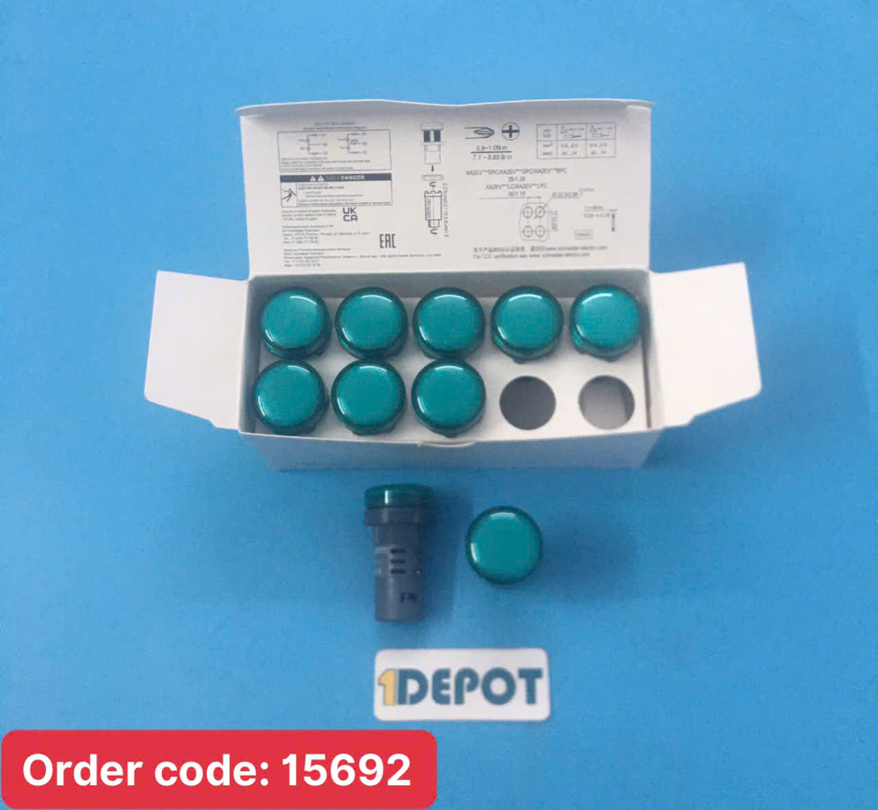 Đèn báo Ø 22, điện áp 220V AC Schneider XA2EVM3LC, màu xanh lá