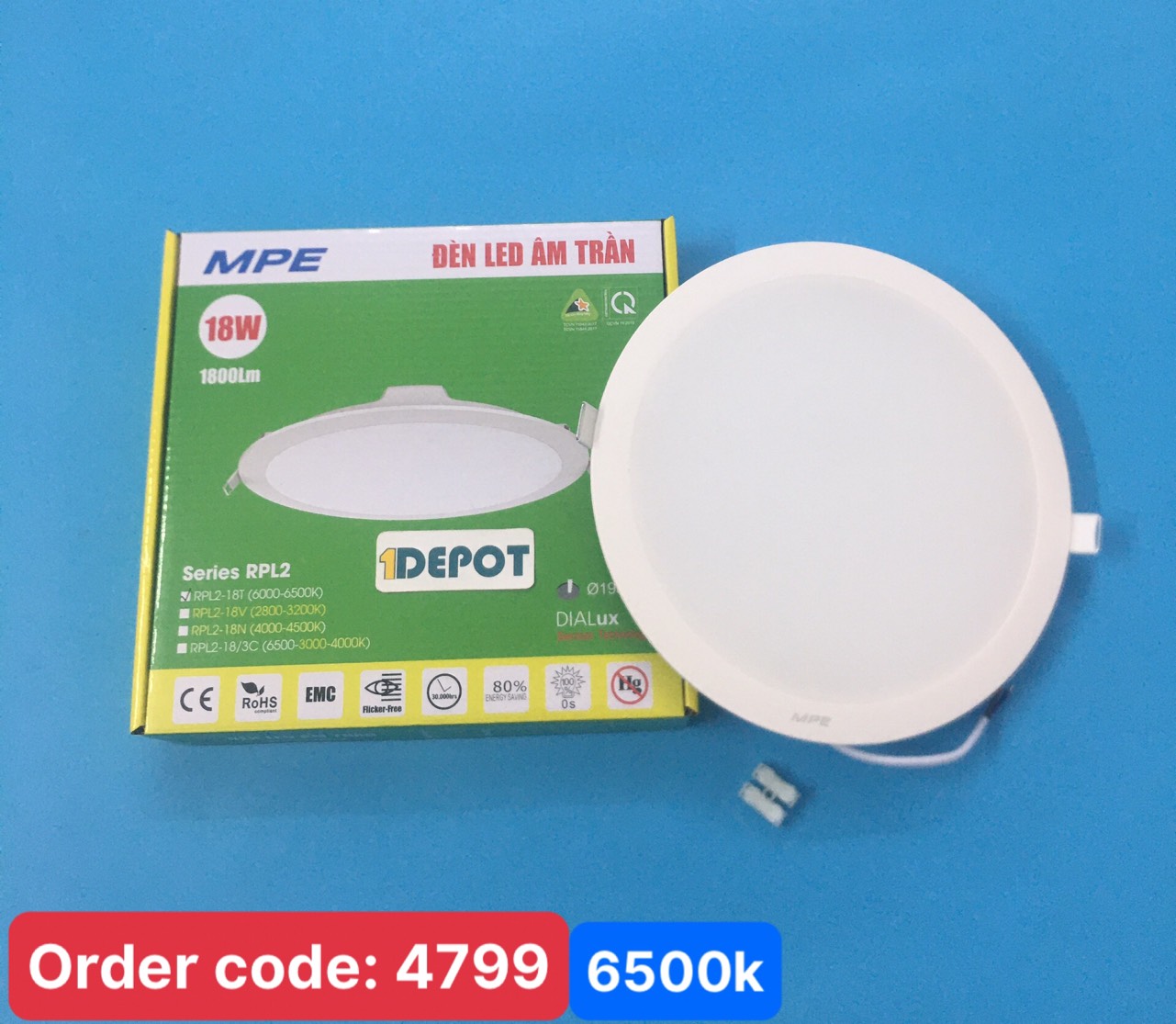 Đèn Led panel 18W MPE RPL2-18T ánh sáng trắng, loại tròn âm trần