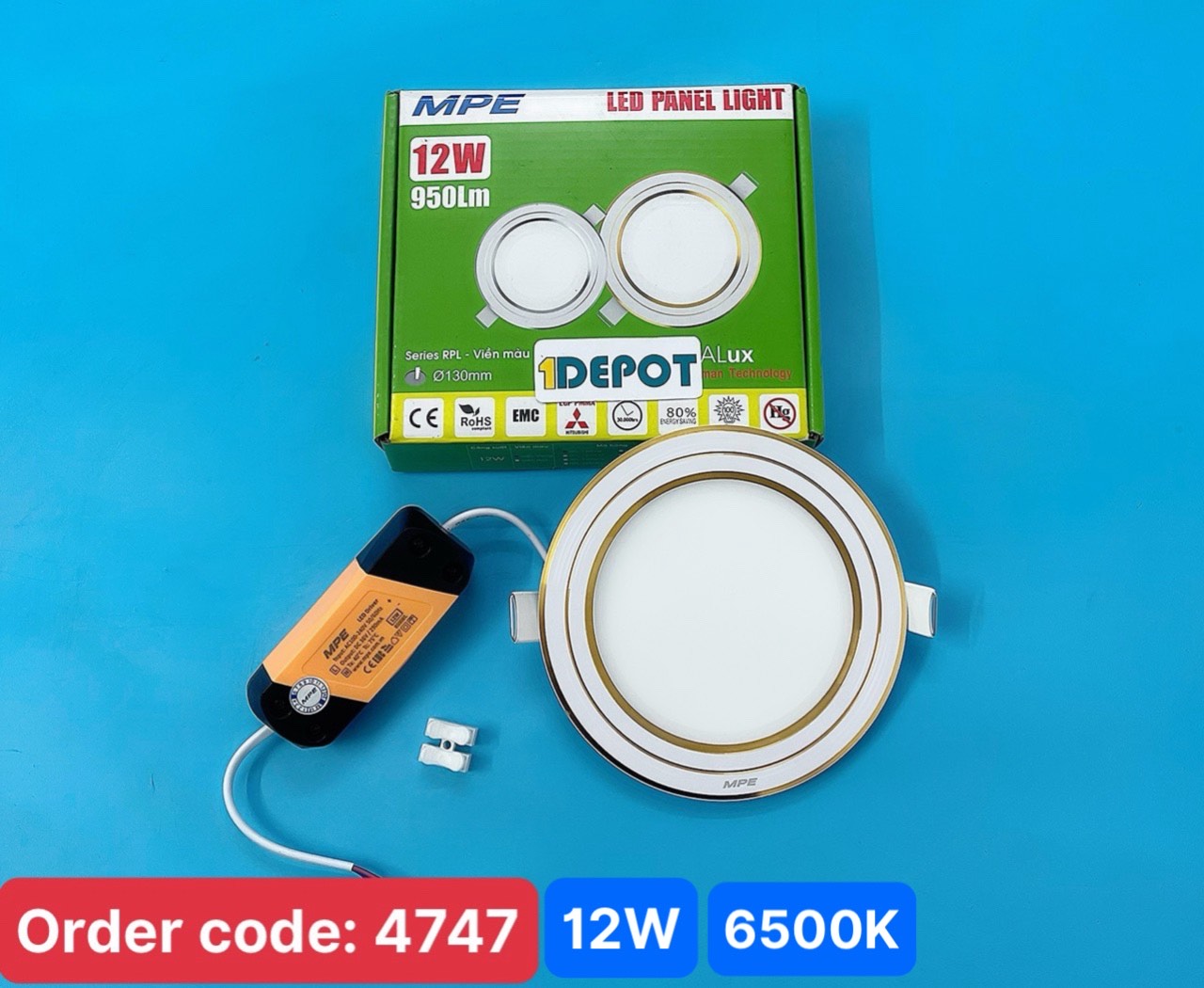 Đèn Led panel âm trần tròn, viền vàng 12W MPE RPL-12ST/G ánh sáng trắng, KT Þ150x25 mm, đục lỗ Þ130 mm
