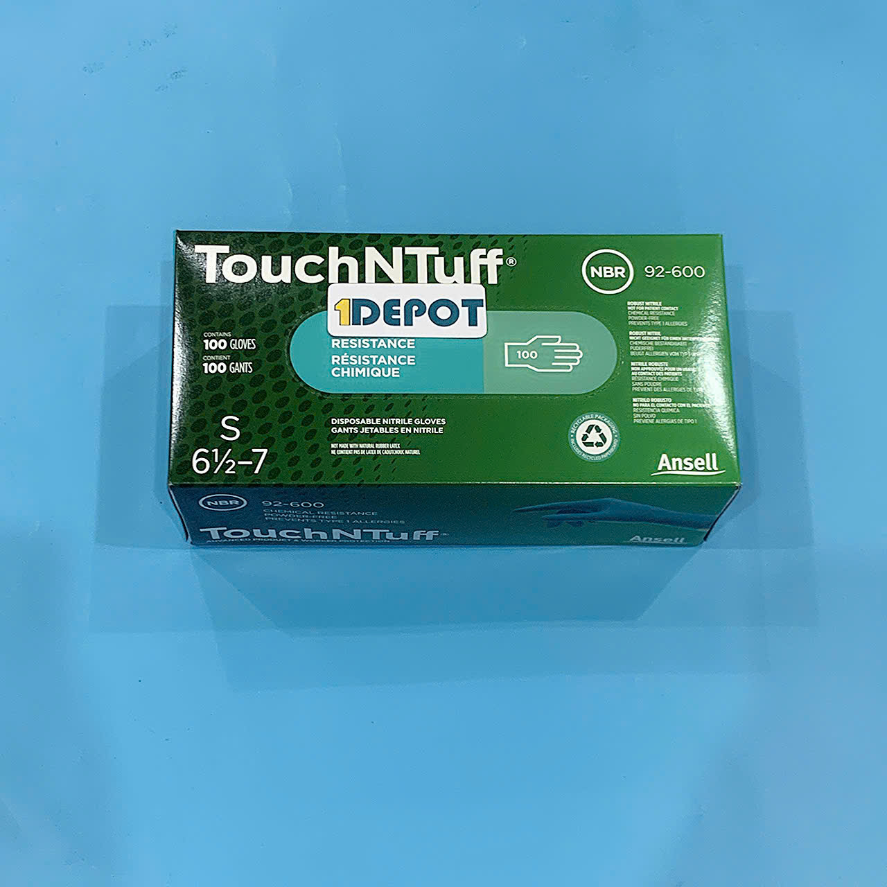 Găng tay bảo hộ nitrile dùng 1 lần chống hóa chất ansell touchntuff® 92-600 (xanh lục) size S ( không bột) 50 đôi/ hộp