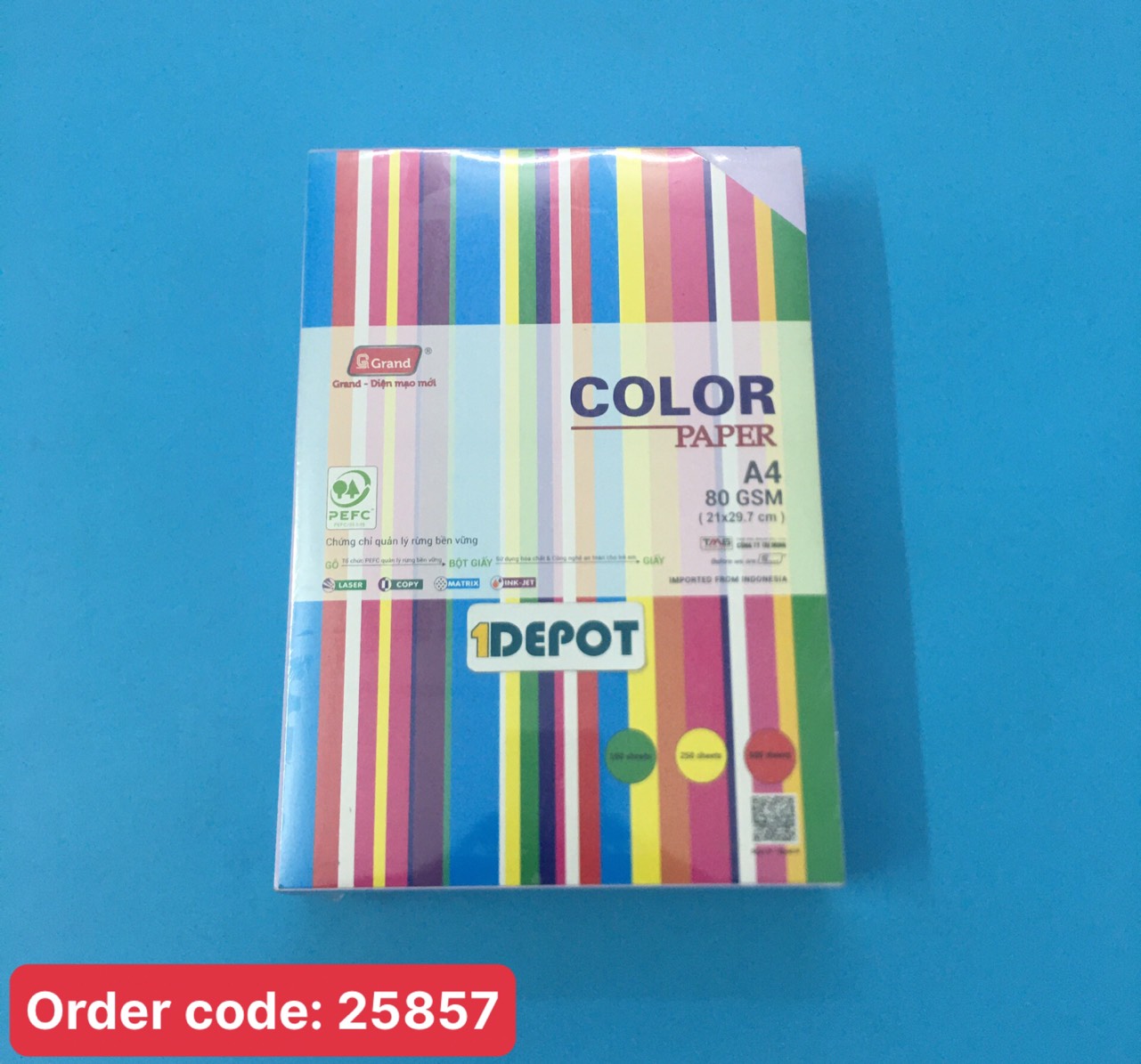 Giấy A4 màu tím nhạt (tím khoai môn) Lavender Paper 80gsm (500 tờ/ram)