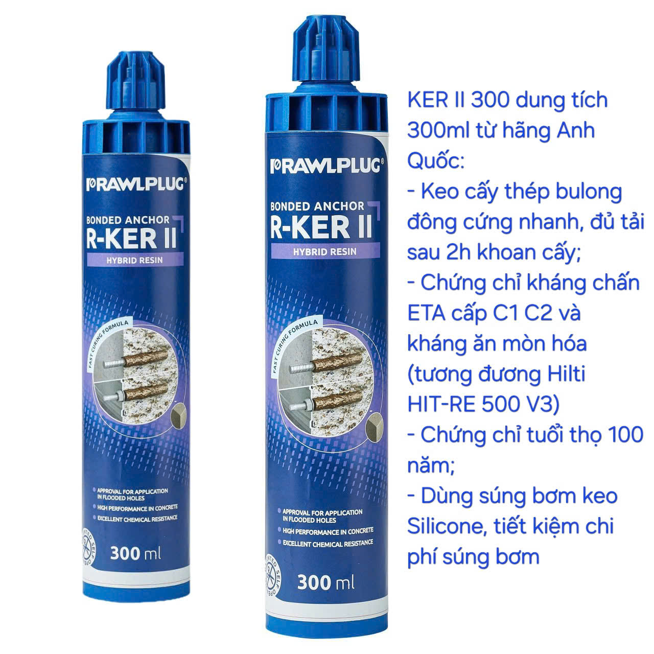 Keo cấy thép Rawlplug R-Ker II 300 dung tích 300ml