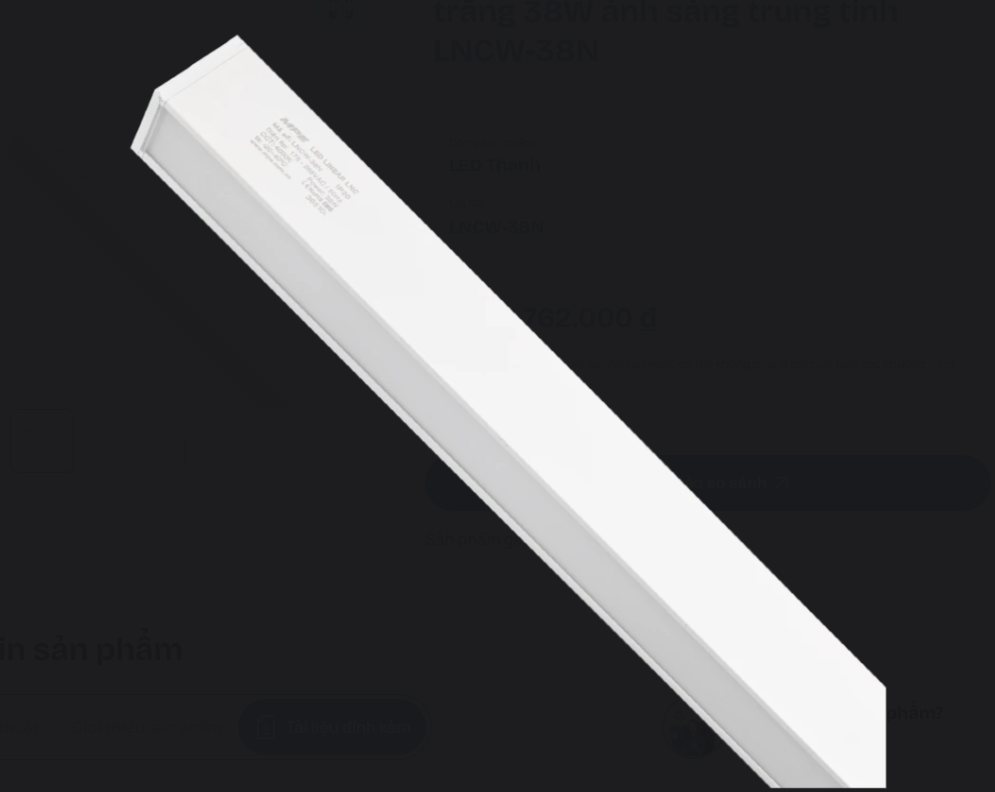 Đèn thả trần 32W, 70x40x1200mm, thân trắng, ánh sáng trung tính