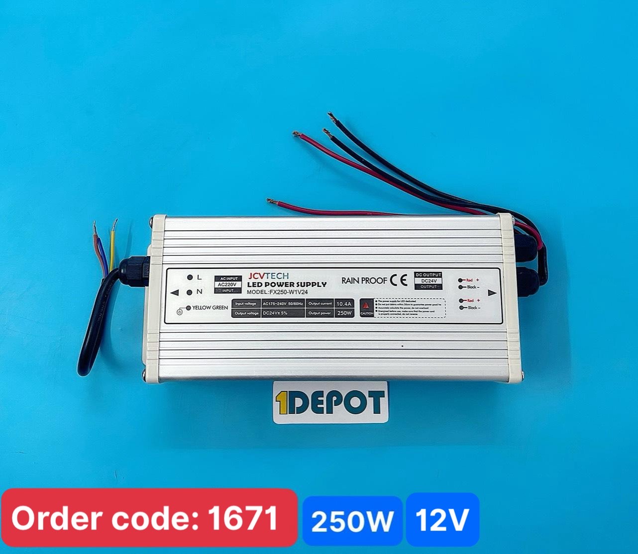 Nguồn 250W cho led dây JCVTECH FX250-H1V12, điện áp vào 220V, điện áp ra 12V