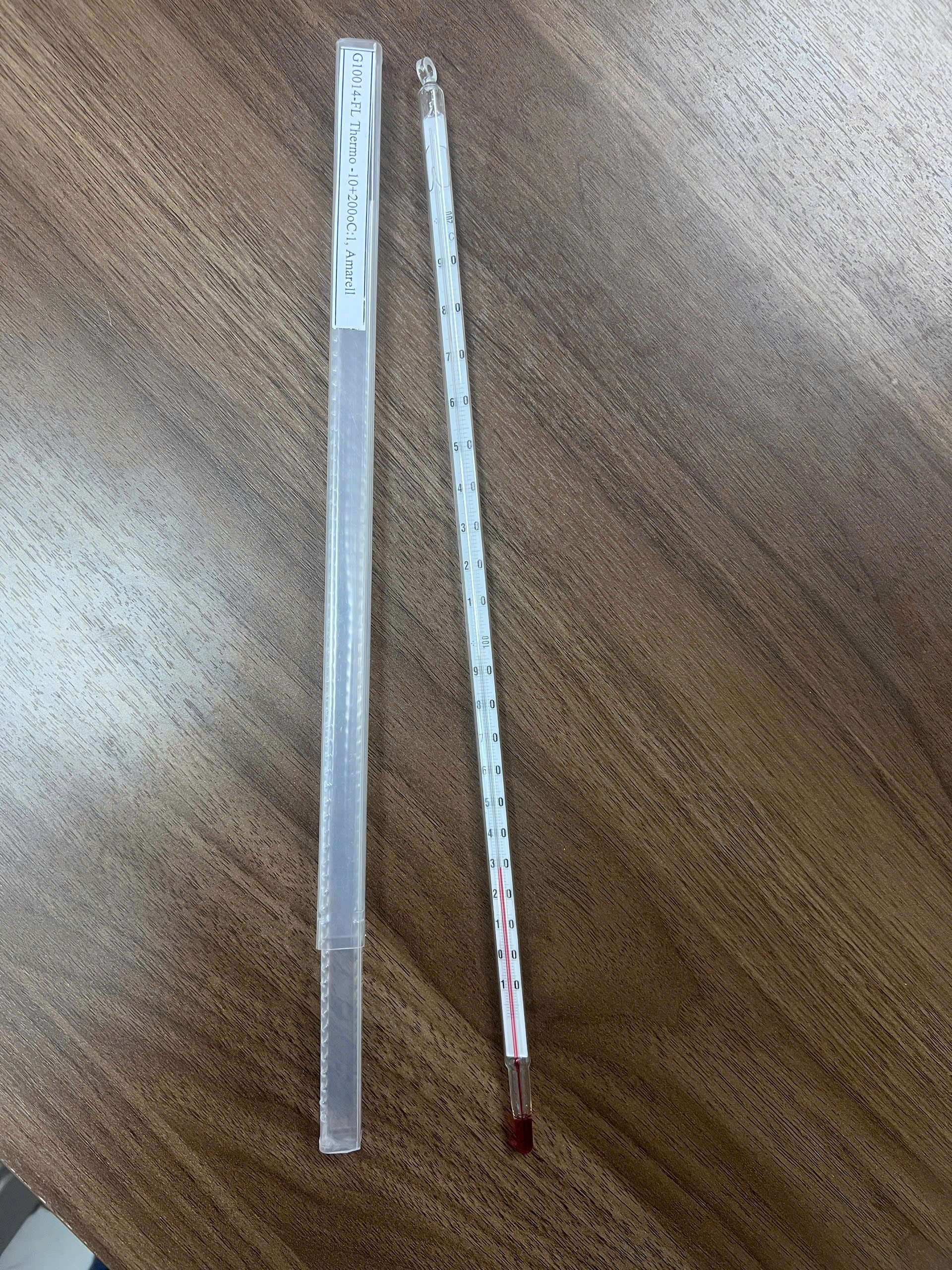 Nhiệt kế thủy ngân Amarel G10014-FL, -10/0 to +200oC chia vạch 1°C dài 300mm, thang trong Amarell-Đức