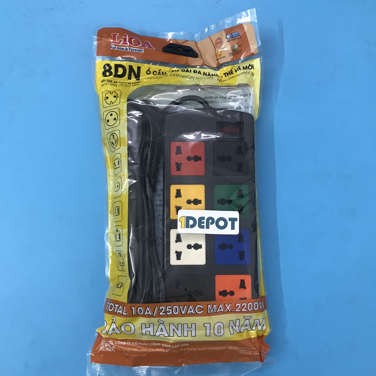 Ổ cắm điện 8 lỗ 3 Lioa 8D52N dây 5m , 10a , 250v , max 2200w