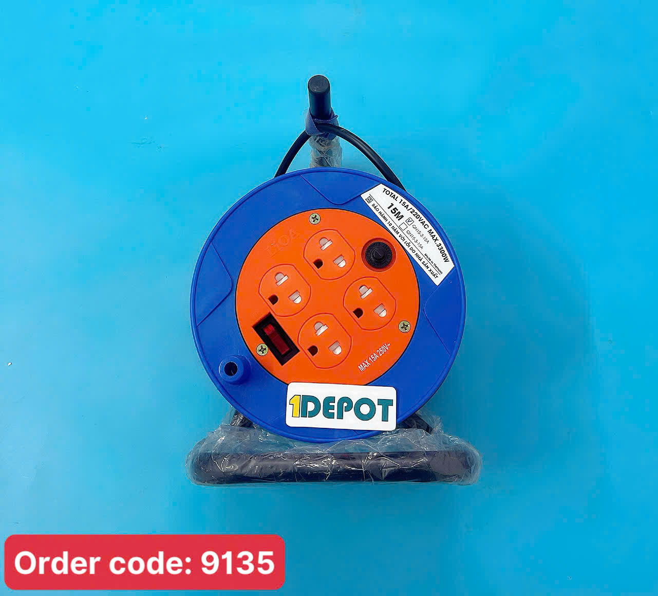 Ổ cắm điện rulo 4 ổ cắm 1 công tắc lioa QN15-2-15A, dây dài 15mx2, 15a, 220v, max 2200w