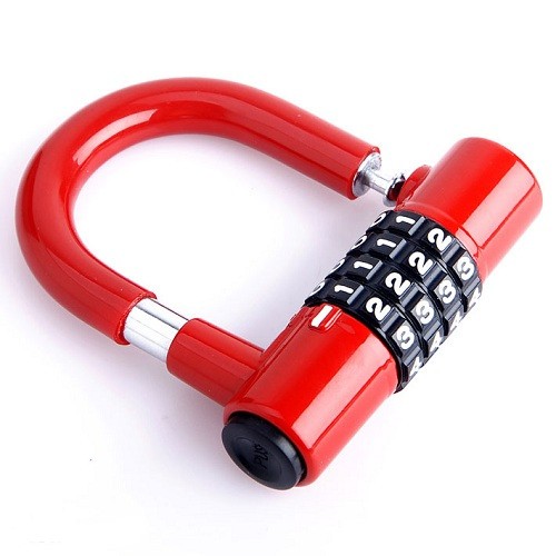 Ổ khóa chữ U mật mã 4 số, màu đỏ