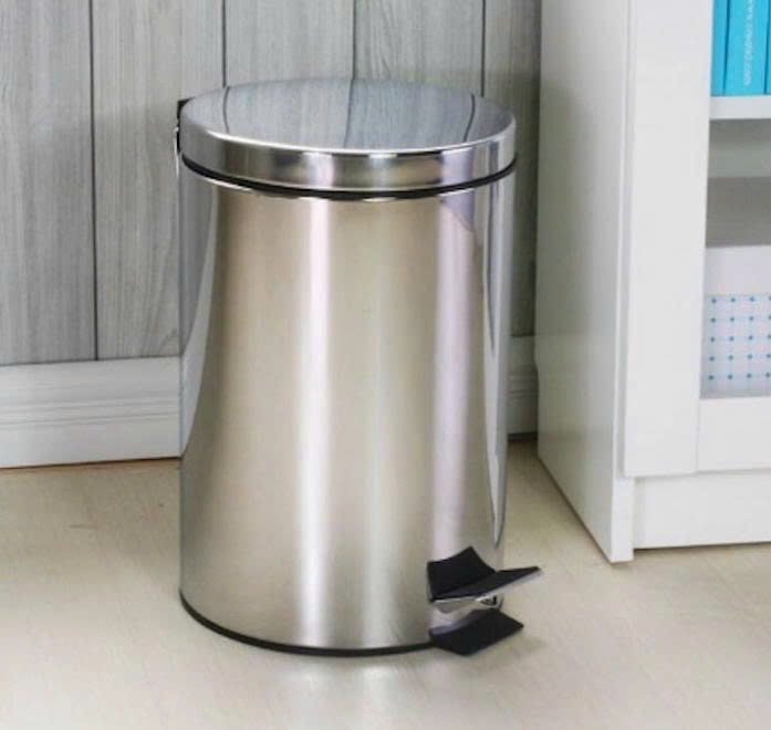 Thùng rác Kenzio inox chân đạp 8 lít,  (Ø)21cm x (H)31 cm, màu trắng bạc