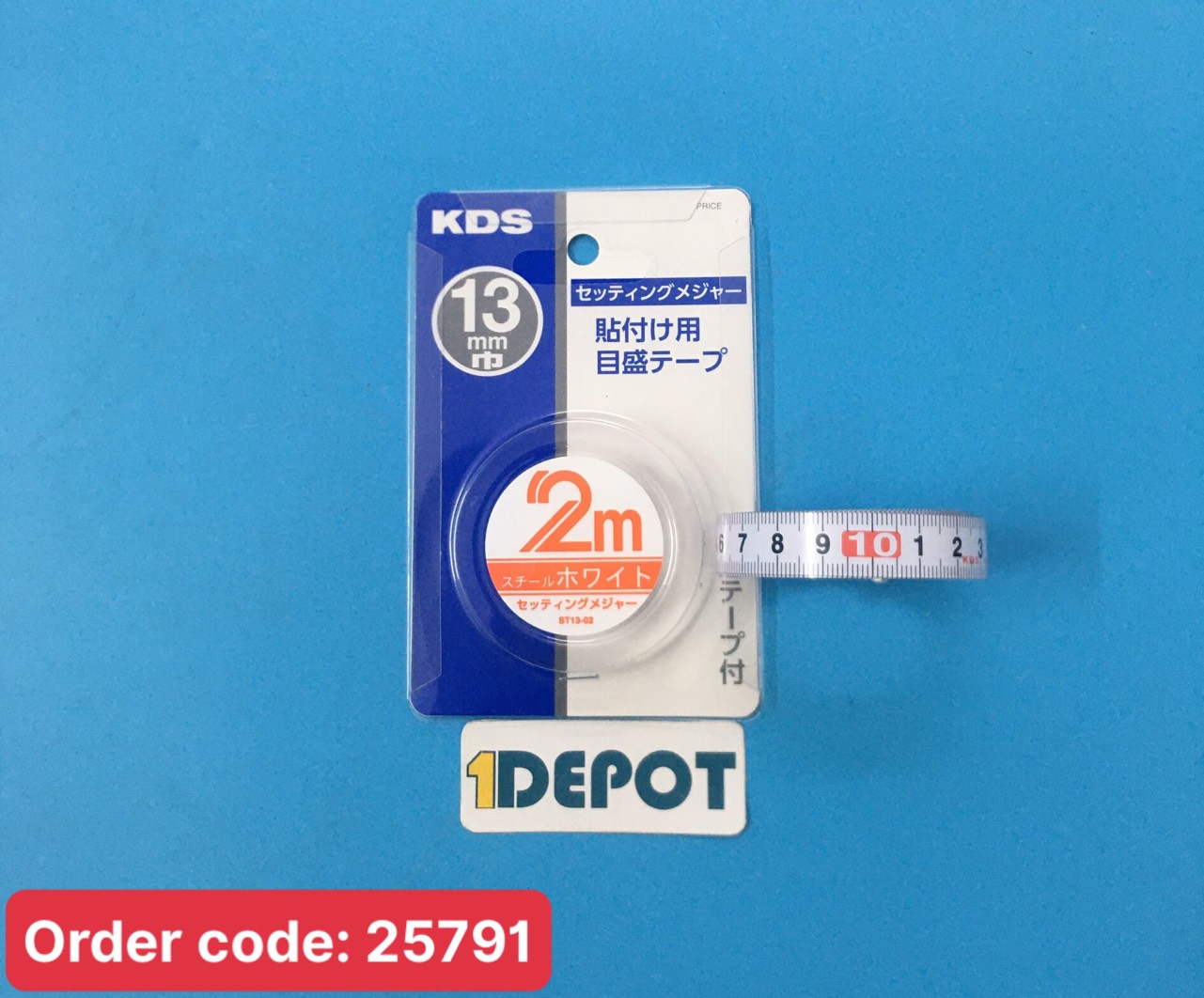 Thước cuộn dán KDS ST1302, chiều dài đo 2m Lưỡi thước rộng 13mm băng dính dày 0.3mm Chất liệu thép